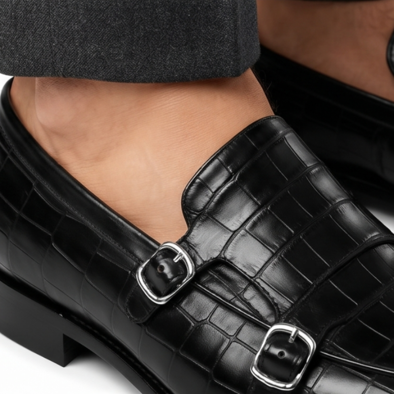 David Croc Classic Monk Strap Shoes