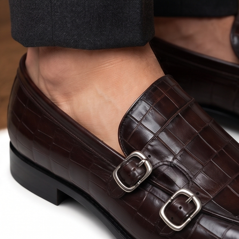 David Croc Classic Monk Strap Shoes