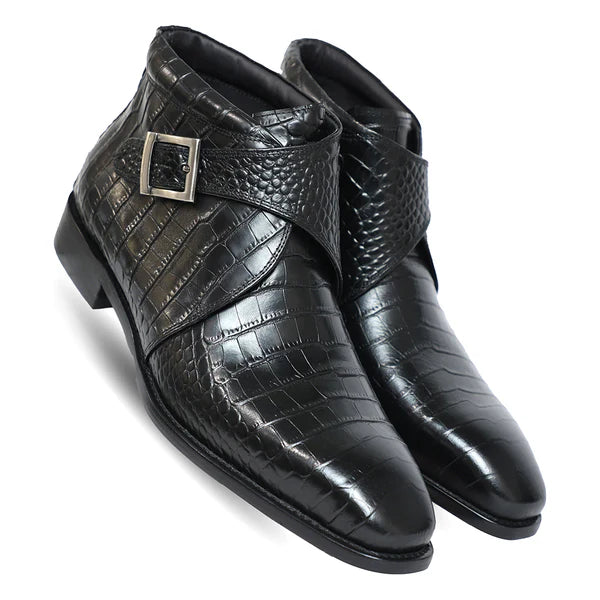 Coffee Brown Croco Leather Boots