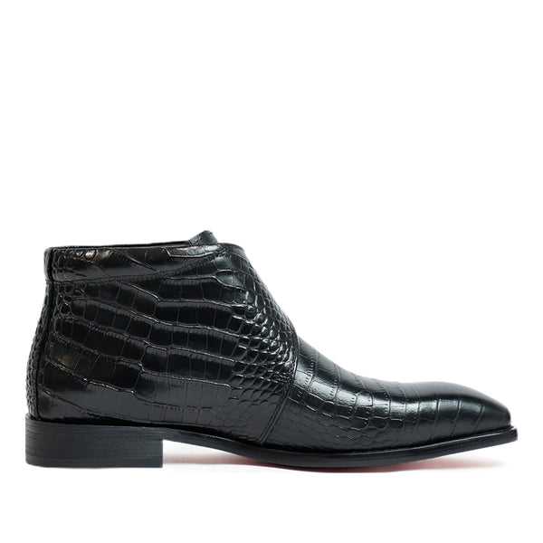 Croco Leather Boots - Black
