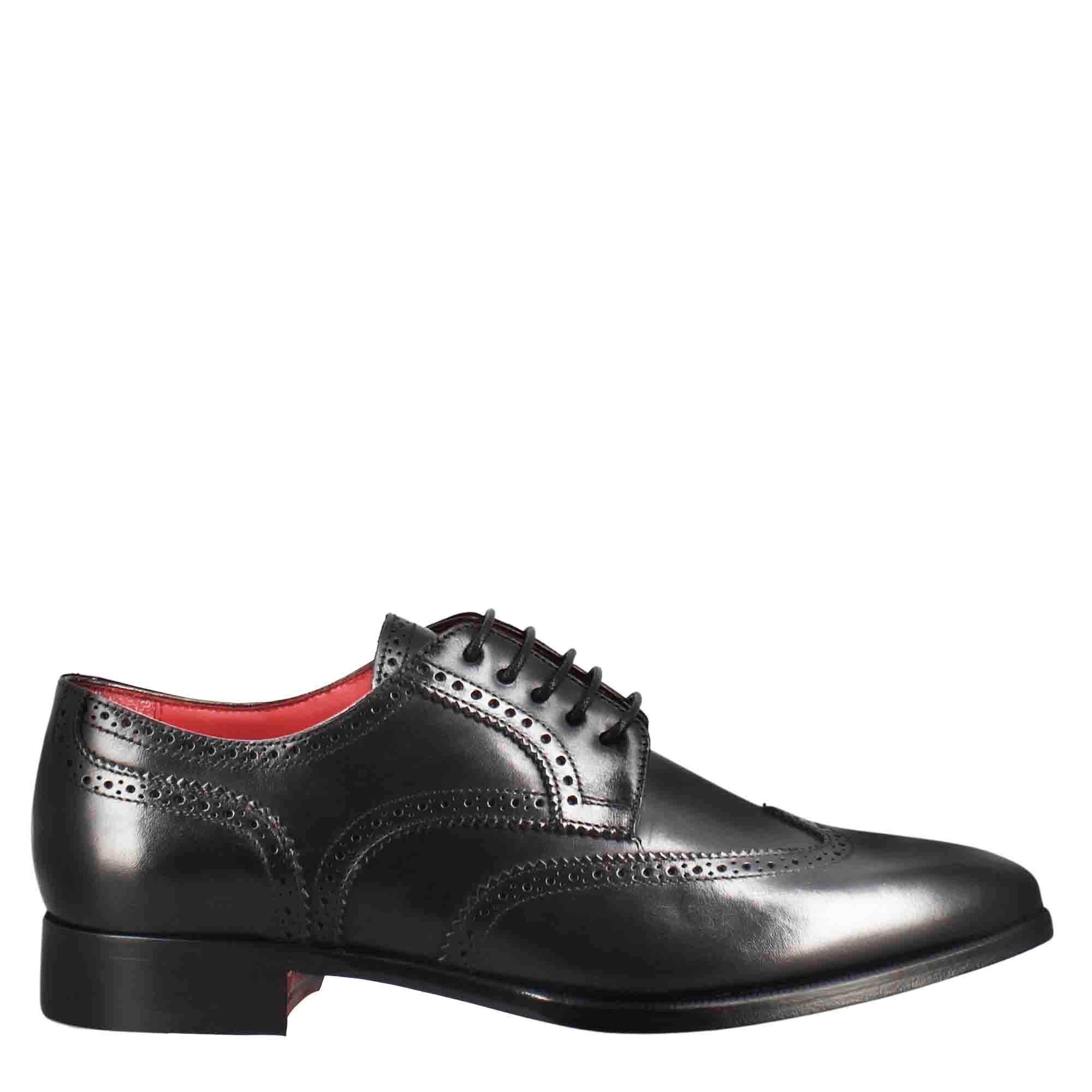 Black Leather Derby With Dovetail Square Toe
