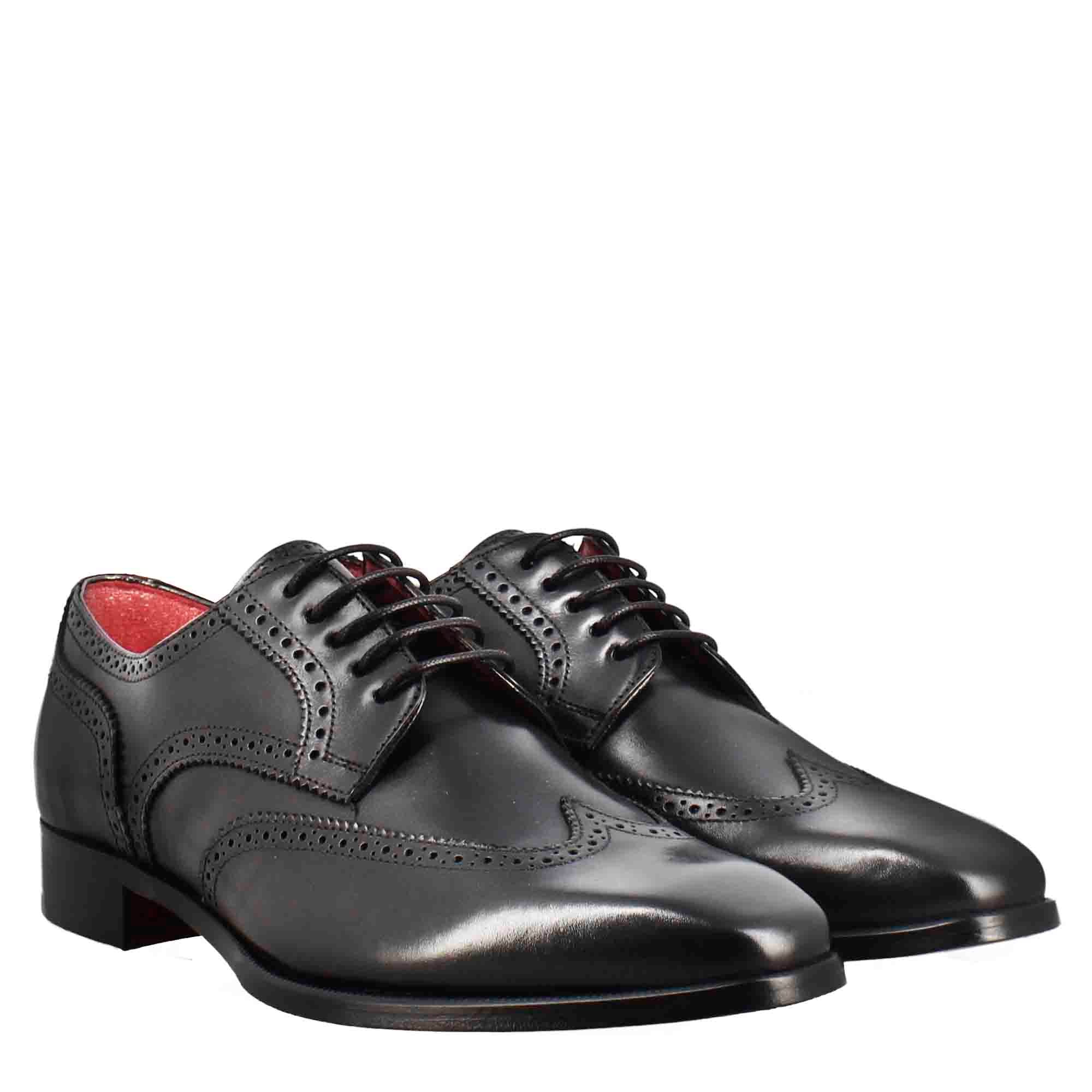 Black Leather Derby With Dovetail Square Toe