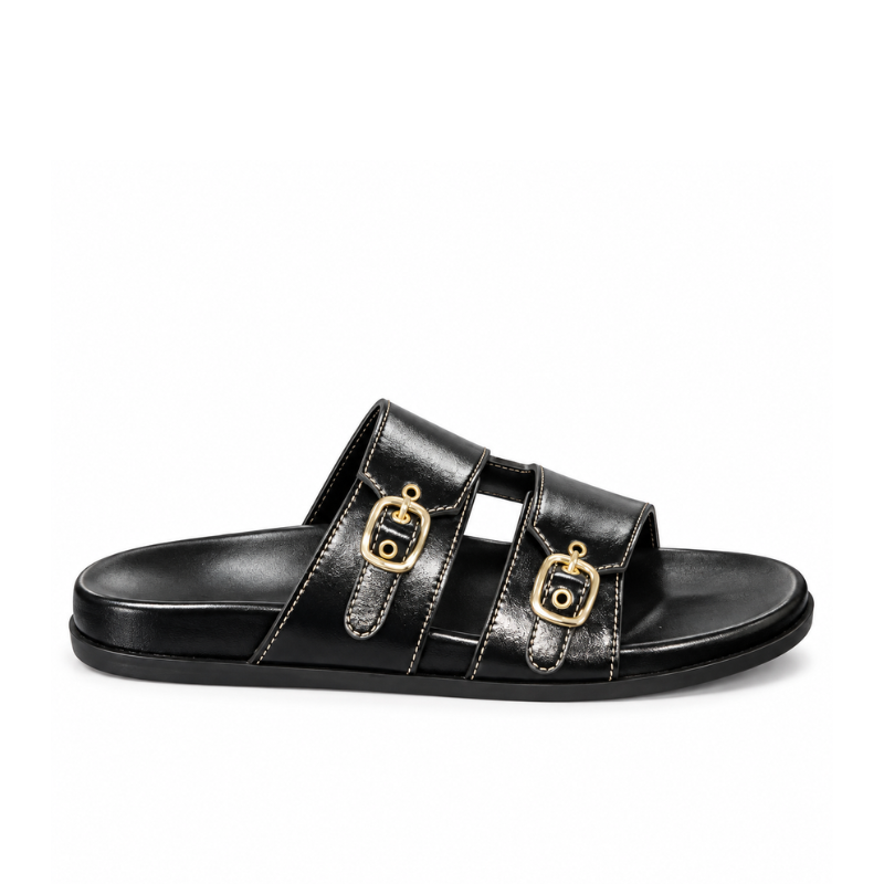 Double-Buckle Slide Sandals