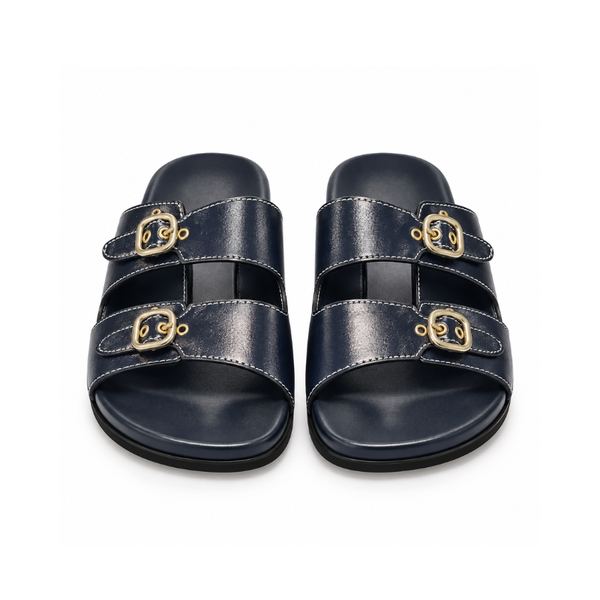 Double-Buckle Slide Sandals
