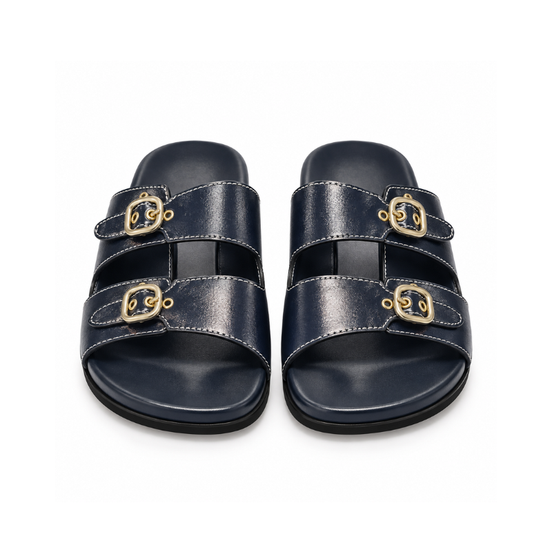 Double-Buckle Slide Sandals