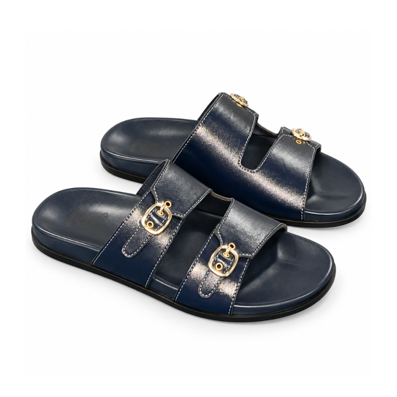 Double-Buckle Slide Sandals