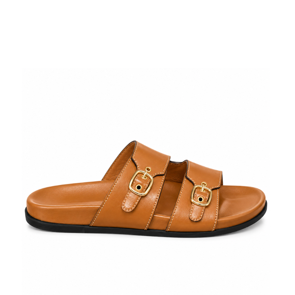Double-Buckle Slide Sandals
