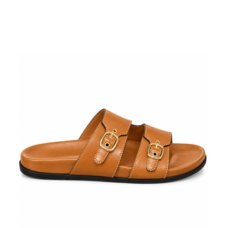 Double-Buckle Slide Sandals