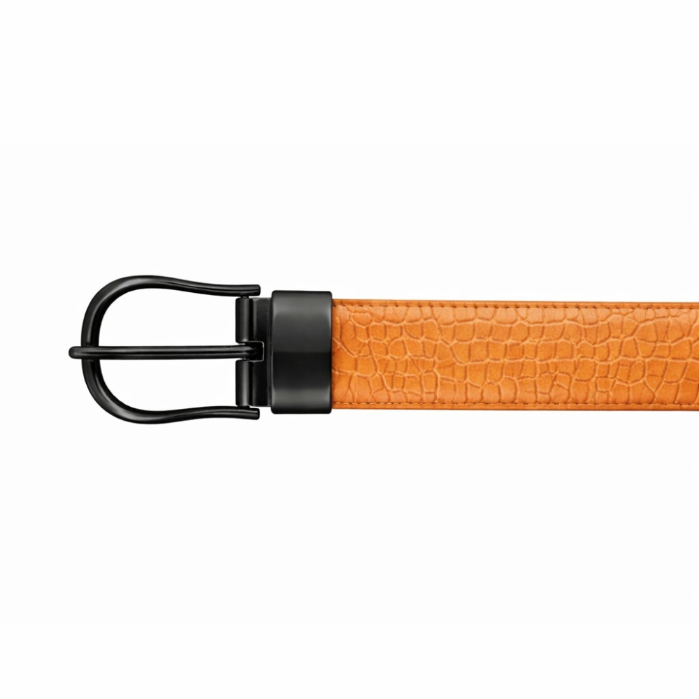 Double Prong Croc-Pattern Leather Belt