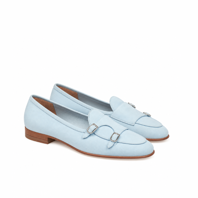 Double Monk Strap Moccasins Loafers with Buckle Detail