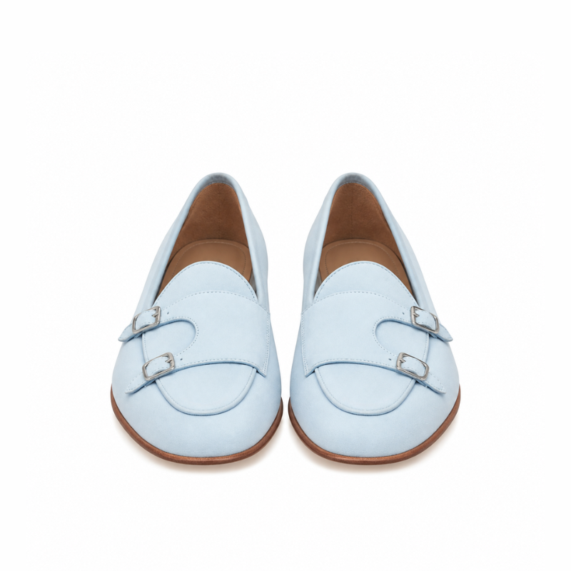 Double Monk Strap Moccasins Loafers with Buckle Detail