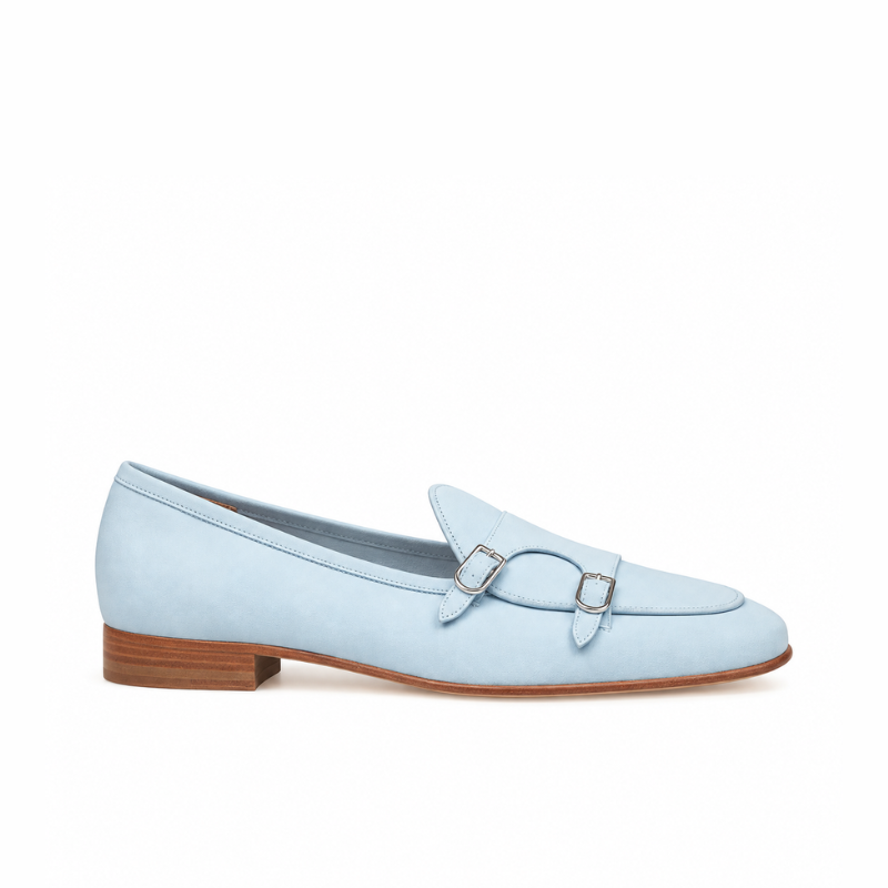 Double Monk Strap Moccasins Loafers with Buckle Detail