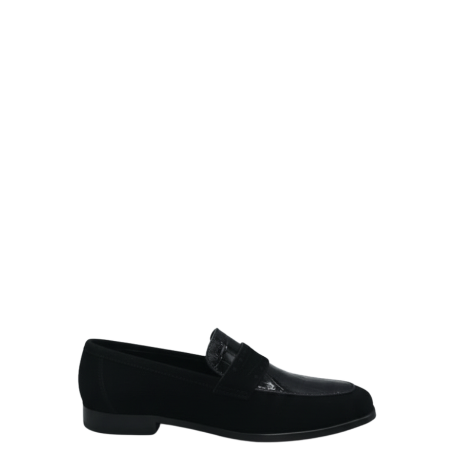 Dual Textured Croc Panel Penny Loafers