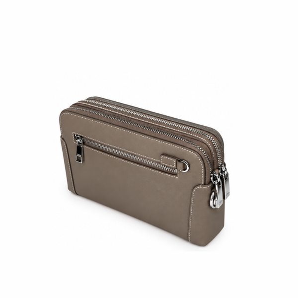 Dual Zipper Luxury Leather Clutch - Beige