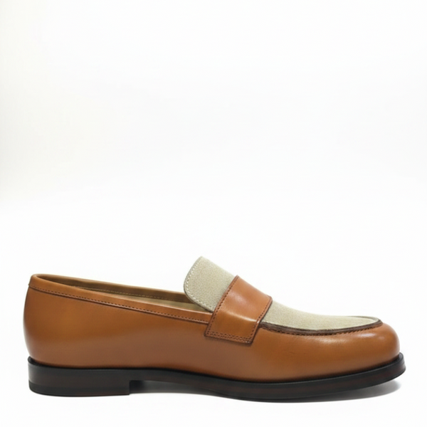 Ebon Dual Tone Italian Loafer - Tan  / Beige