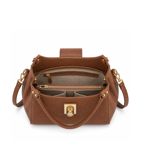 Elegant Crest Luxury Leather Handbag - Brown