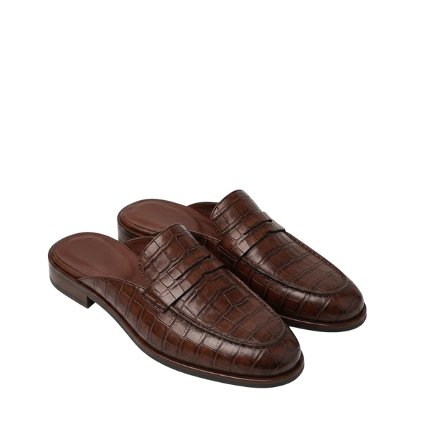 Elegant Crocodile Finish Signature Mule