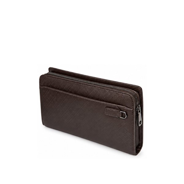 Elegant Textured Leather Grid Clutch - Brown