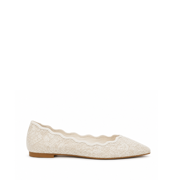 Eliana Lace Scallop Pointed Flats - White