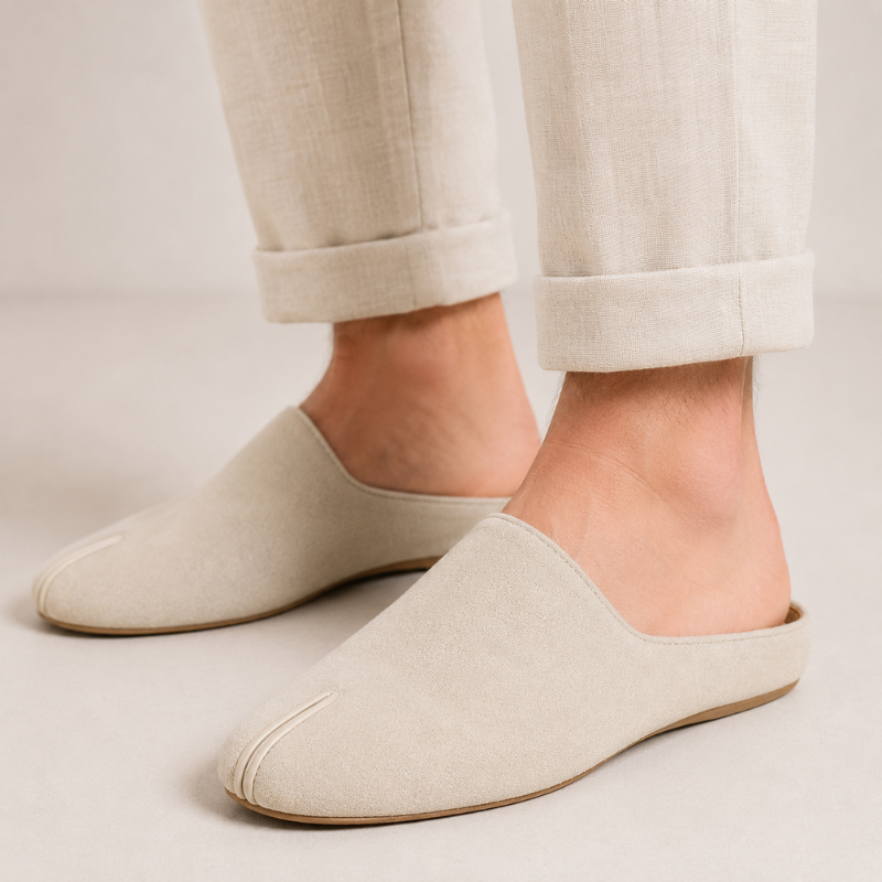 Elio Split Toe Suede Comfort Mule