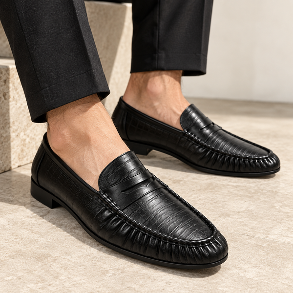 Elveron Textured Leather Penny Loafers