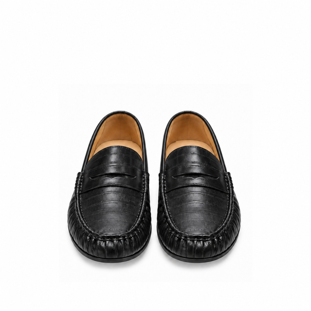 Elveron Textured Leather Penny Loafers