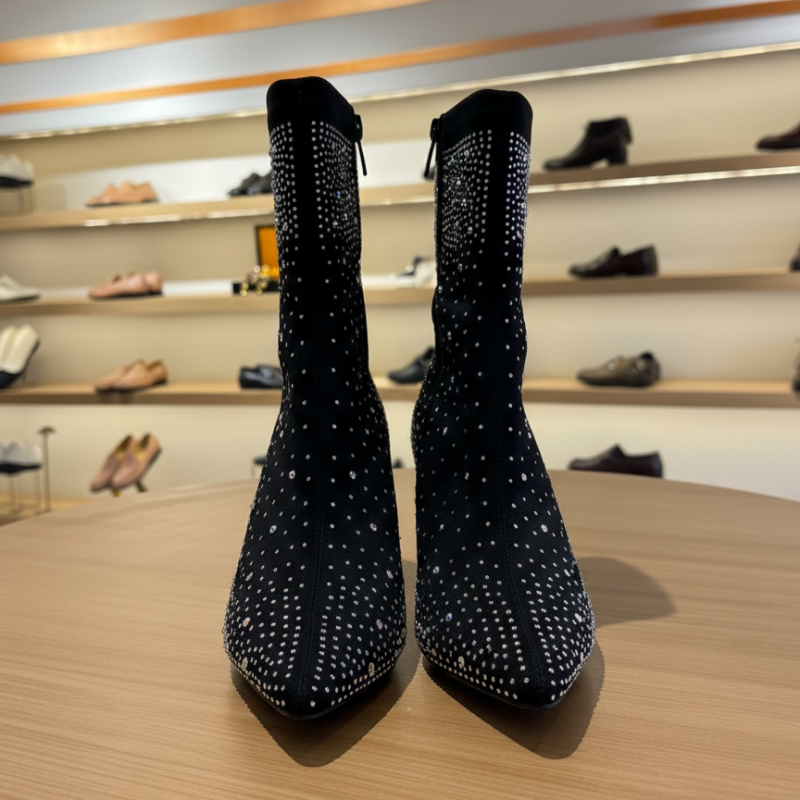 Midnight Crystal Embellished Ankle Boots