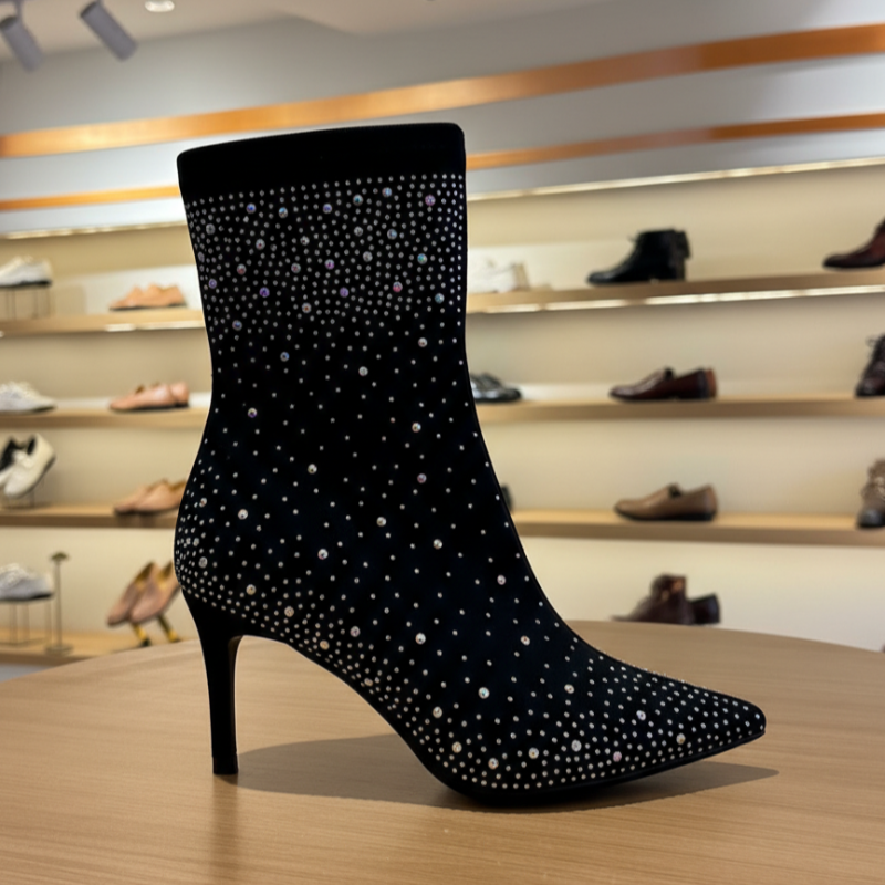 Midnight Crystal Embellished Ankle Boots