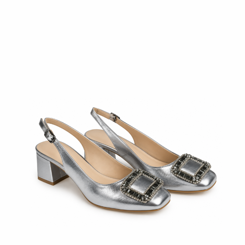 Embellished Buckle Slingback Block Heels