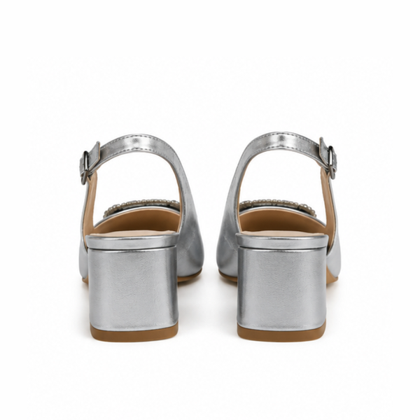 Embellished Buckle Slingback Block Heels