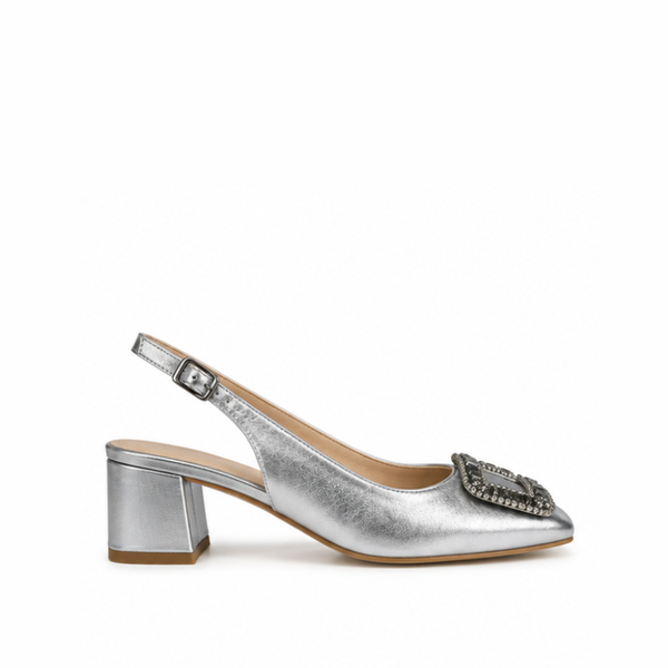 Embellished Buckle Slingback Block Heels