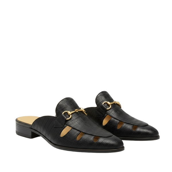 Embellished Textured Leather Mule
