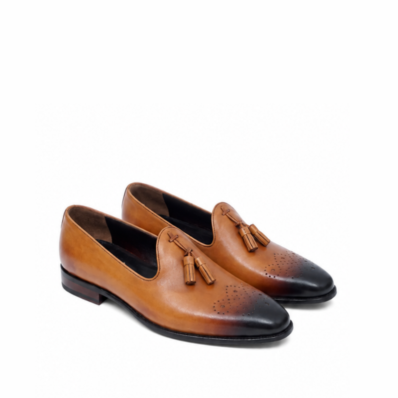Embroidered Burnish Tassel Slip-On Loafers