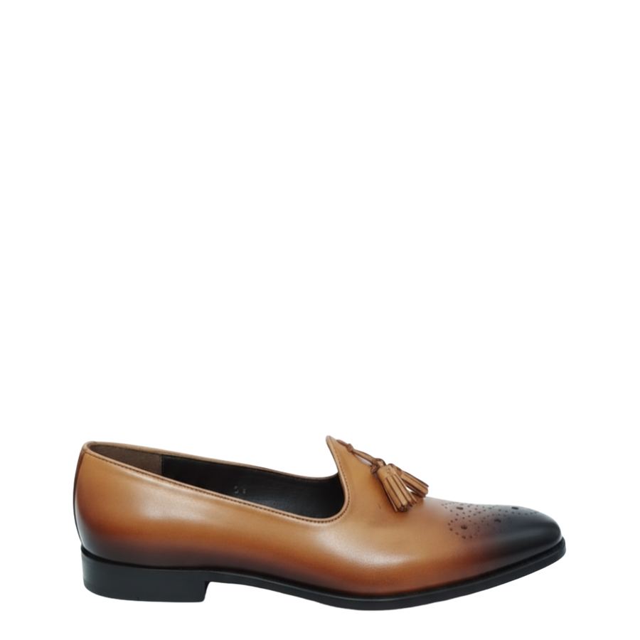 Embroidered Burnish Tassel Slip-On Loafers