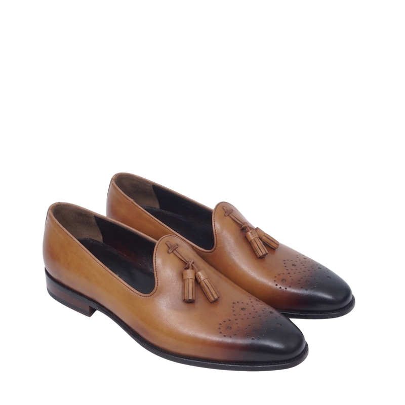 Embroidered Burnish Tassel Slip-On Loafers
