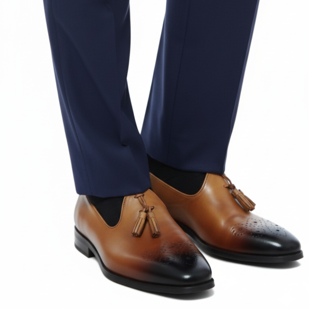 Embroidered Burnish Tassel Slip-On Loafers