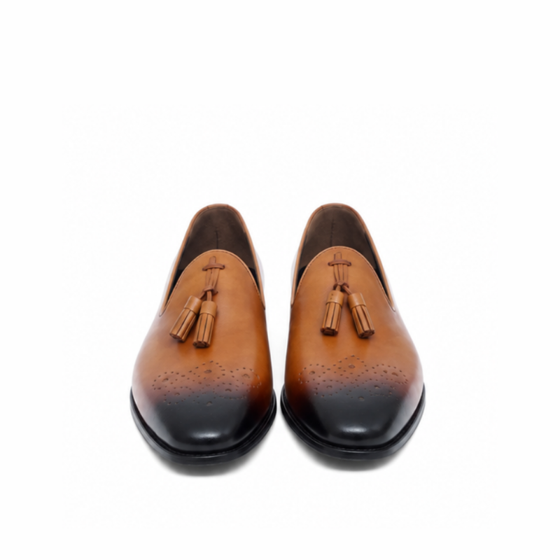Embroidered Burnish Tassel Slip-On Loafers