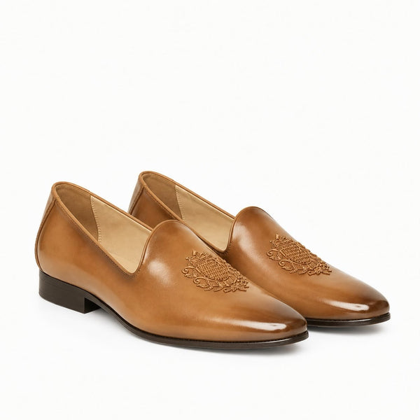 Embroidered Classy Leather Slip-On
