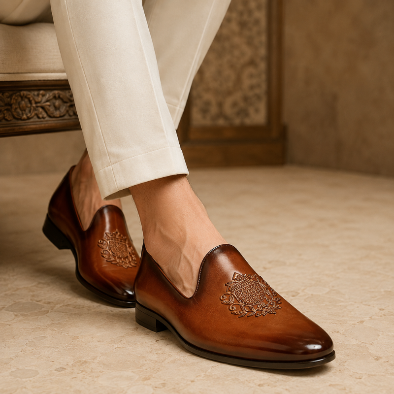 Embroidered Classy Leather Slip-On