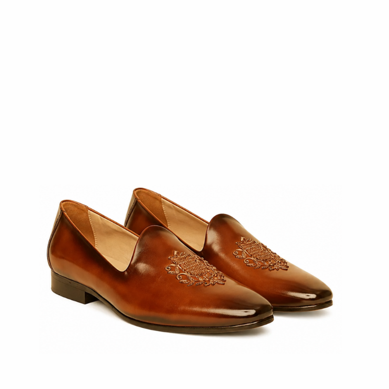 Embroidered Classy Leather Slip-On