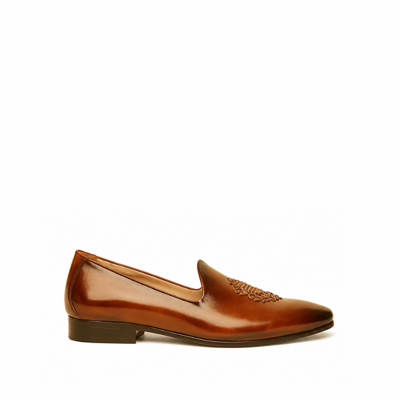 Embroidered Classy Leather Slip-On