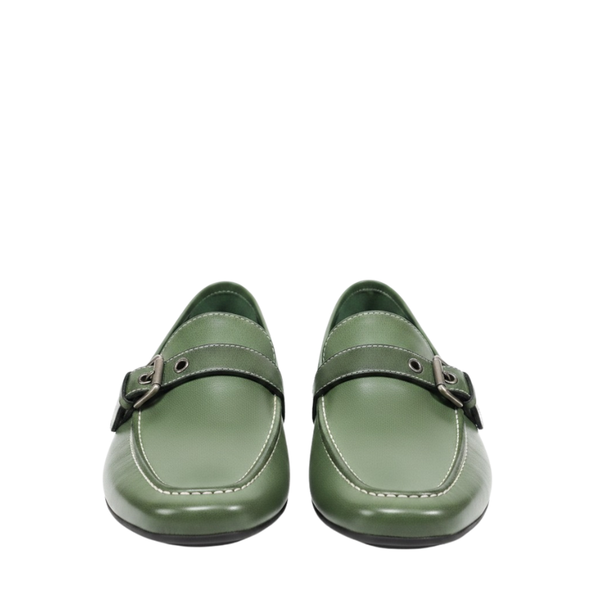 Emerald Loafers With Refined Buckle Detailing