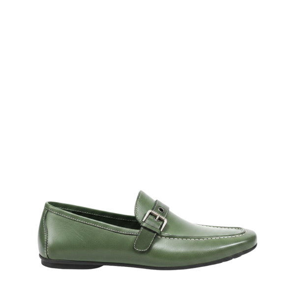 Emerald Loafers With Refined Buckle Detailing