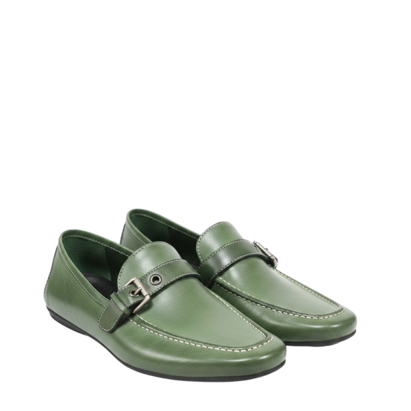 Emerald Loafers With Refined Buckle Detailing