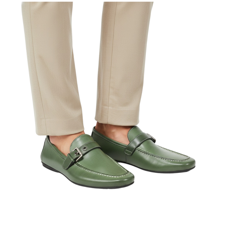 Emerald Loafers With Refined Buckle Detailing