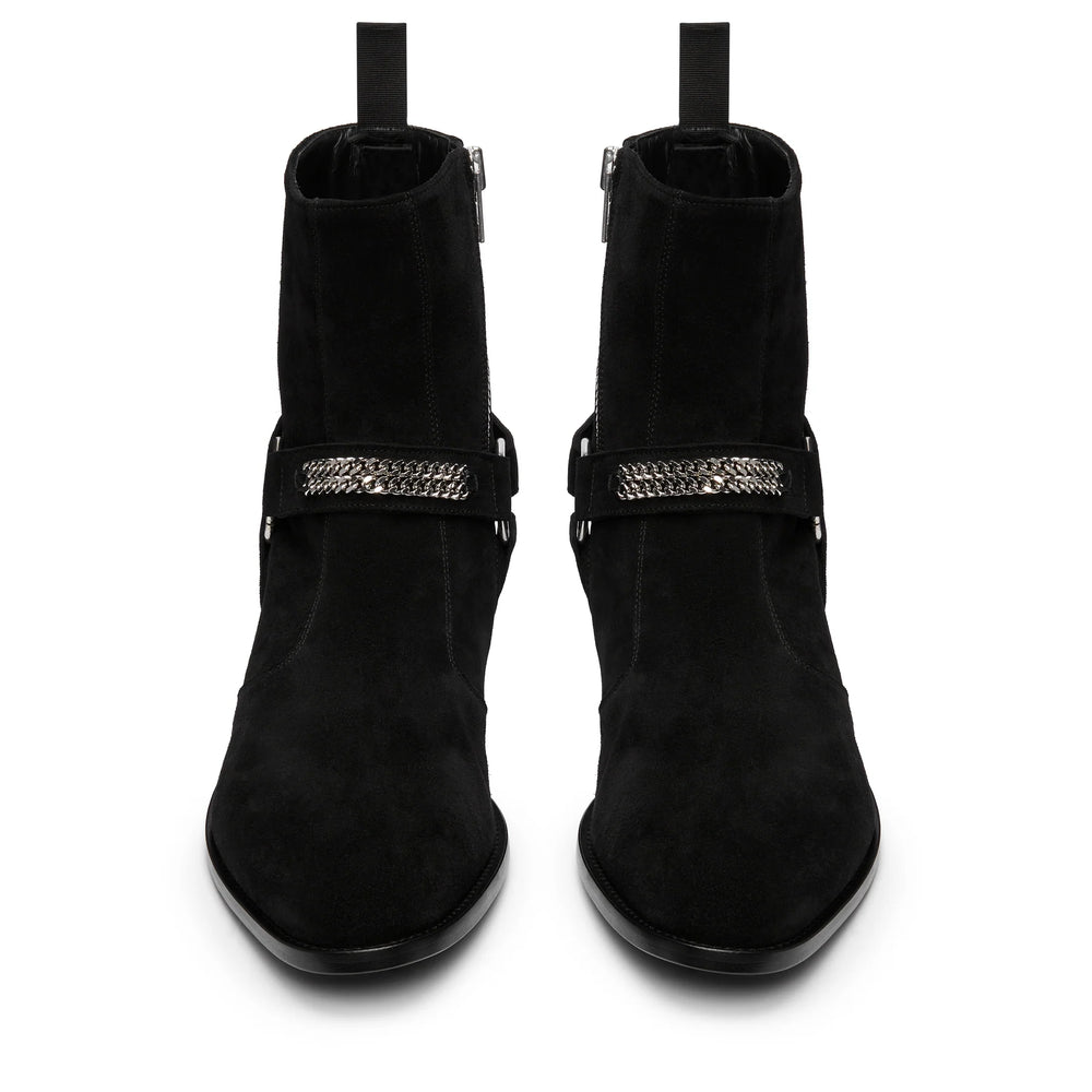 Chain Harness Zip Boot Suede Leather