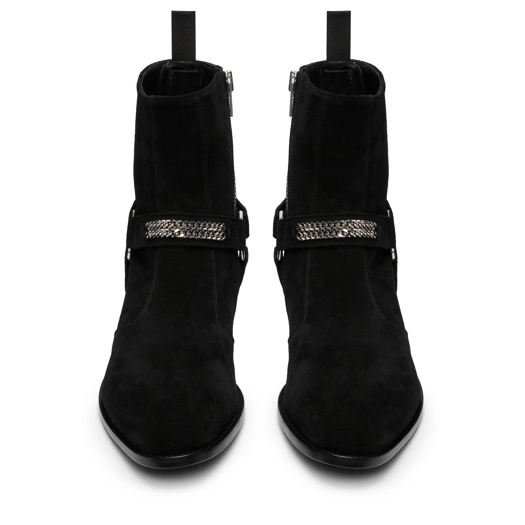 Chain Harness Zip Boot - Black Suede Leather