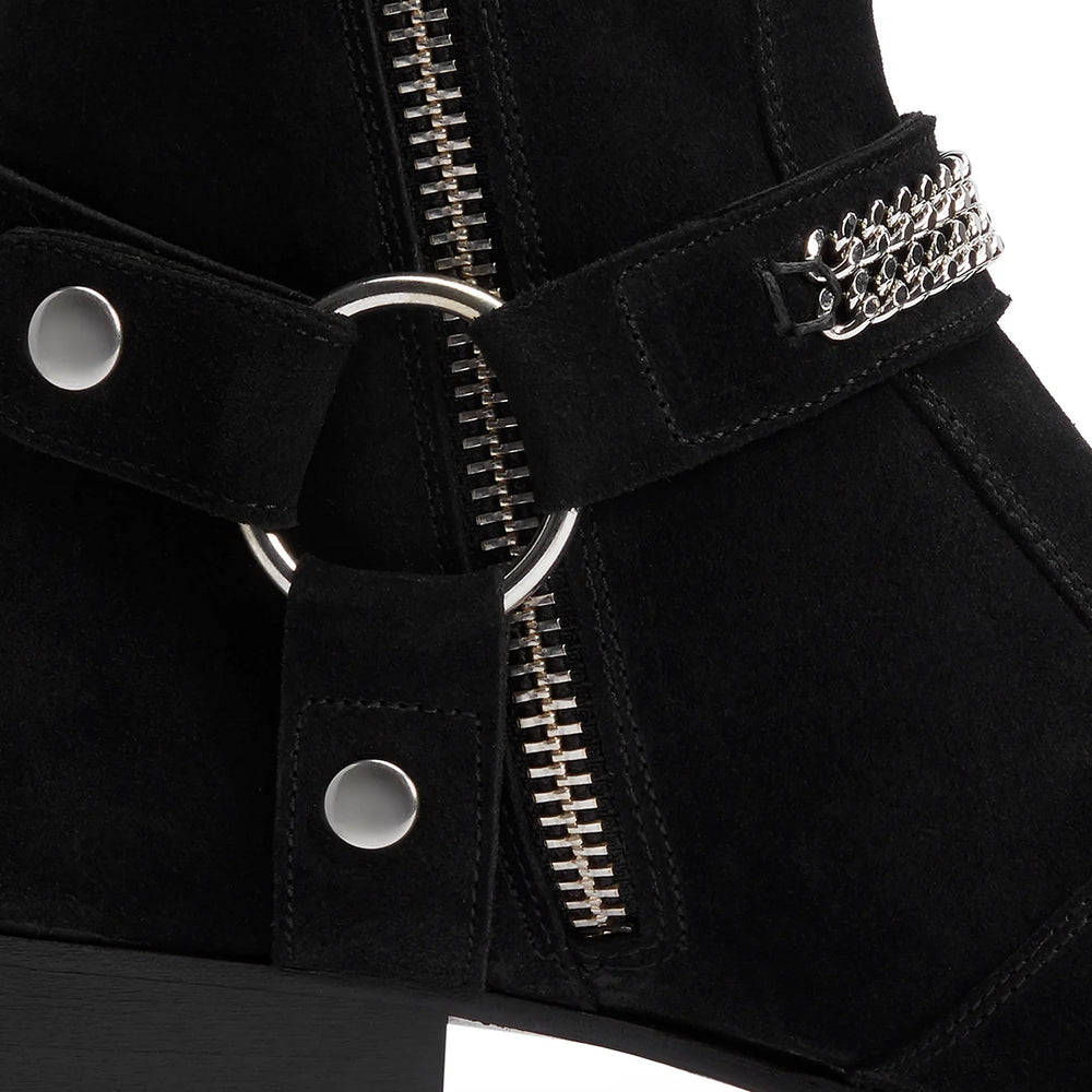 Chain Harness Zip Boot Suede Leather