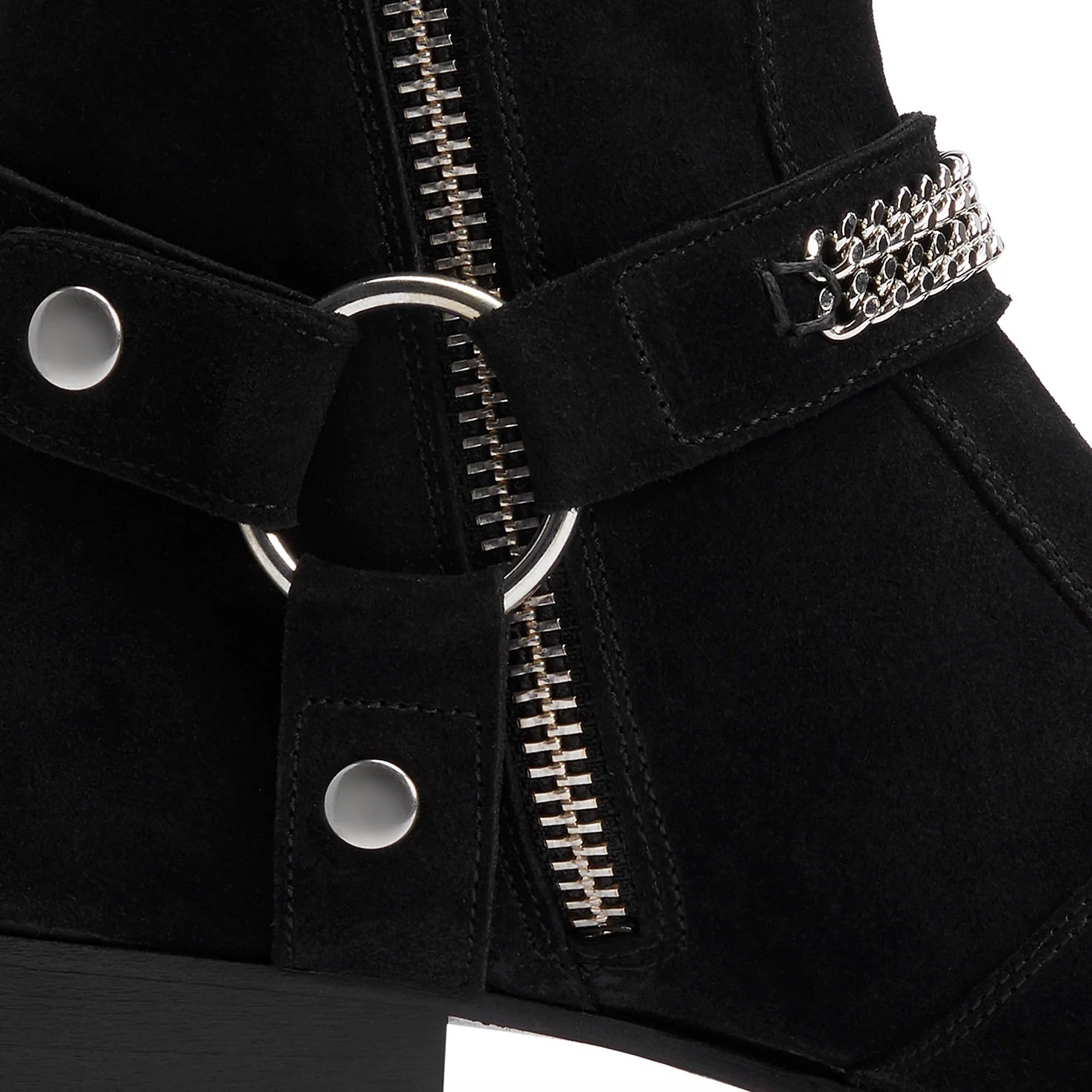 Chain Harness Zip Boot - Black Suede Leather