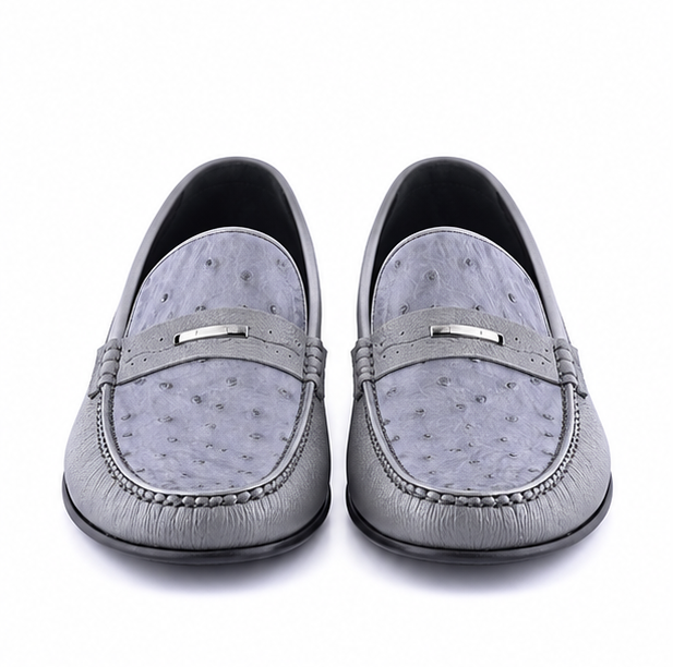 Exotic Ostrich Deer Skin Moccasins Loafers